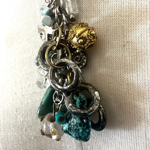 Vintage Charm Cluster Necklace with Natural Stones & Mixed Metals - Picture 4 of 11